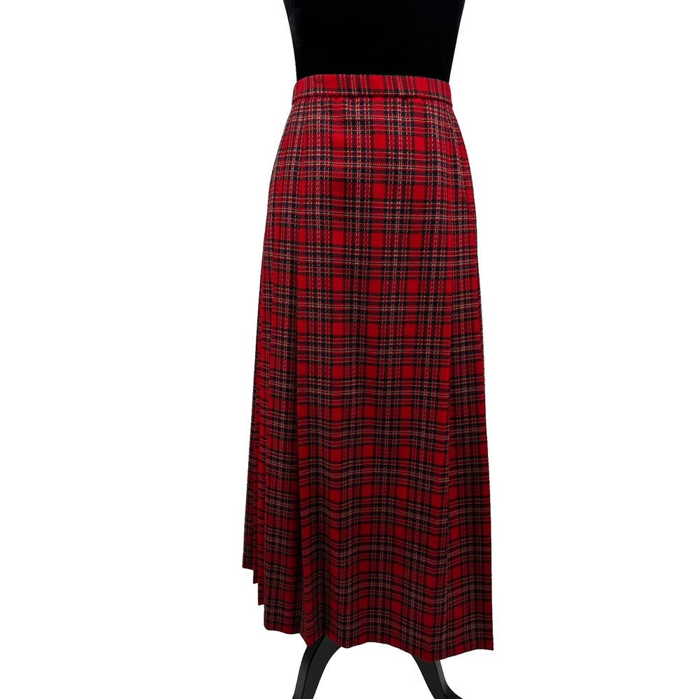 Pendleton Womens Skirt Size 16 Red Tartan Plaid 100% Virgin Wool Pleated USA - Picture 3 of 9